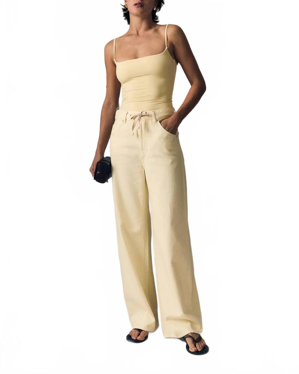NEW LE JEAN luna relaxed wide leg jeans in lemon yellow